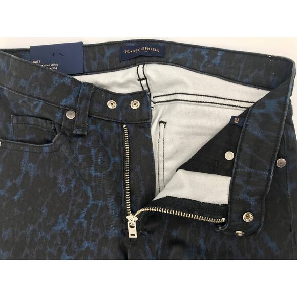 Ramy Brooks Leopard Print Kate Mid Rise Moto Skinny Jeans 24 NWT - Picture 6 of 9